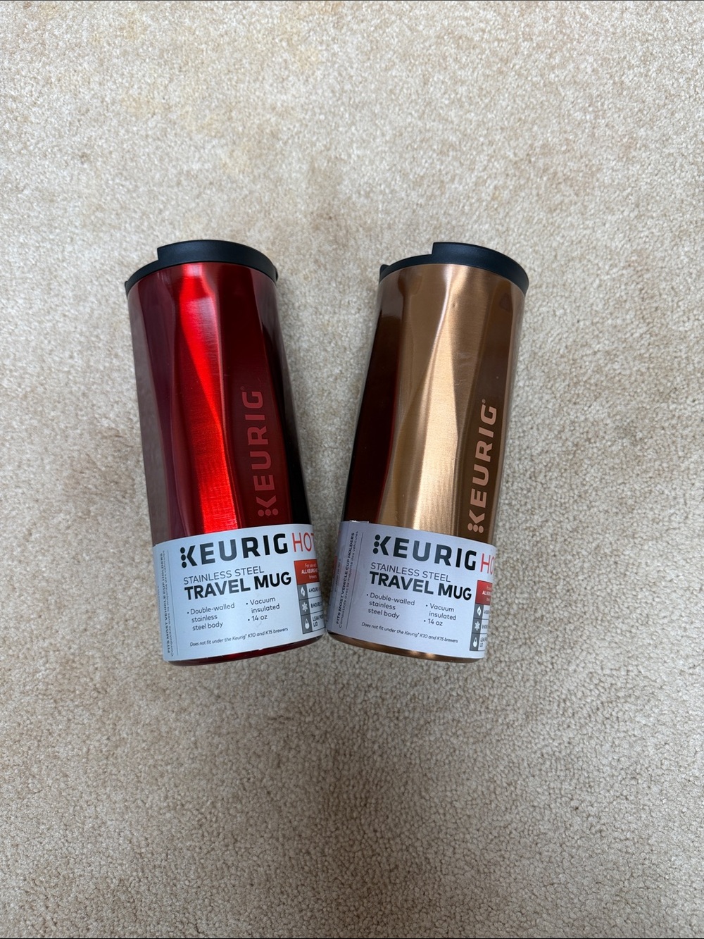 Keurig Metallic Red and Copper Travel Mugs